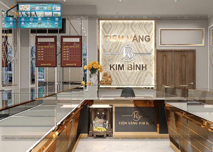 Thiết kế cửa hàng vàng bạc nữ trang Kim Bình